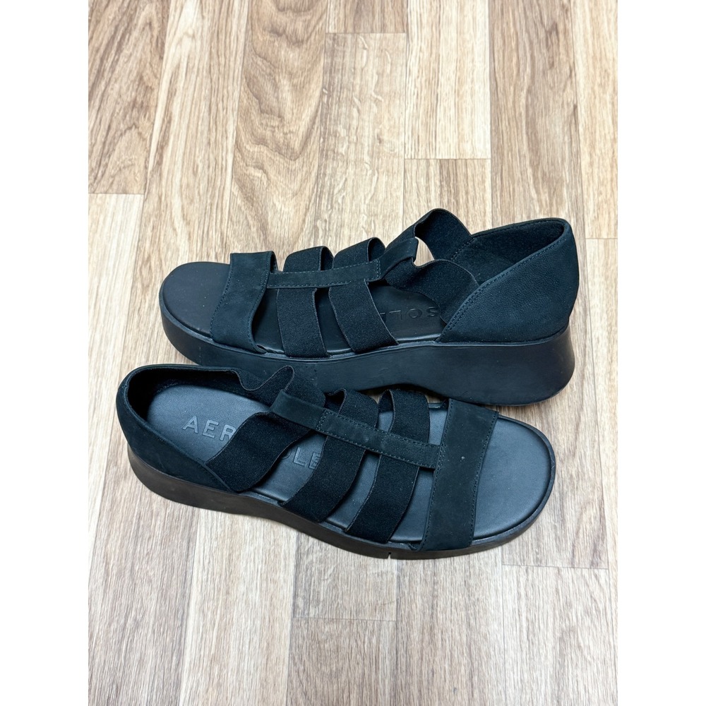 Aerosoles Womens Black Elastic Multi Strap‎ Wedge Platform Sandals Size 8.5